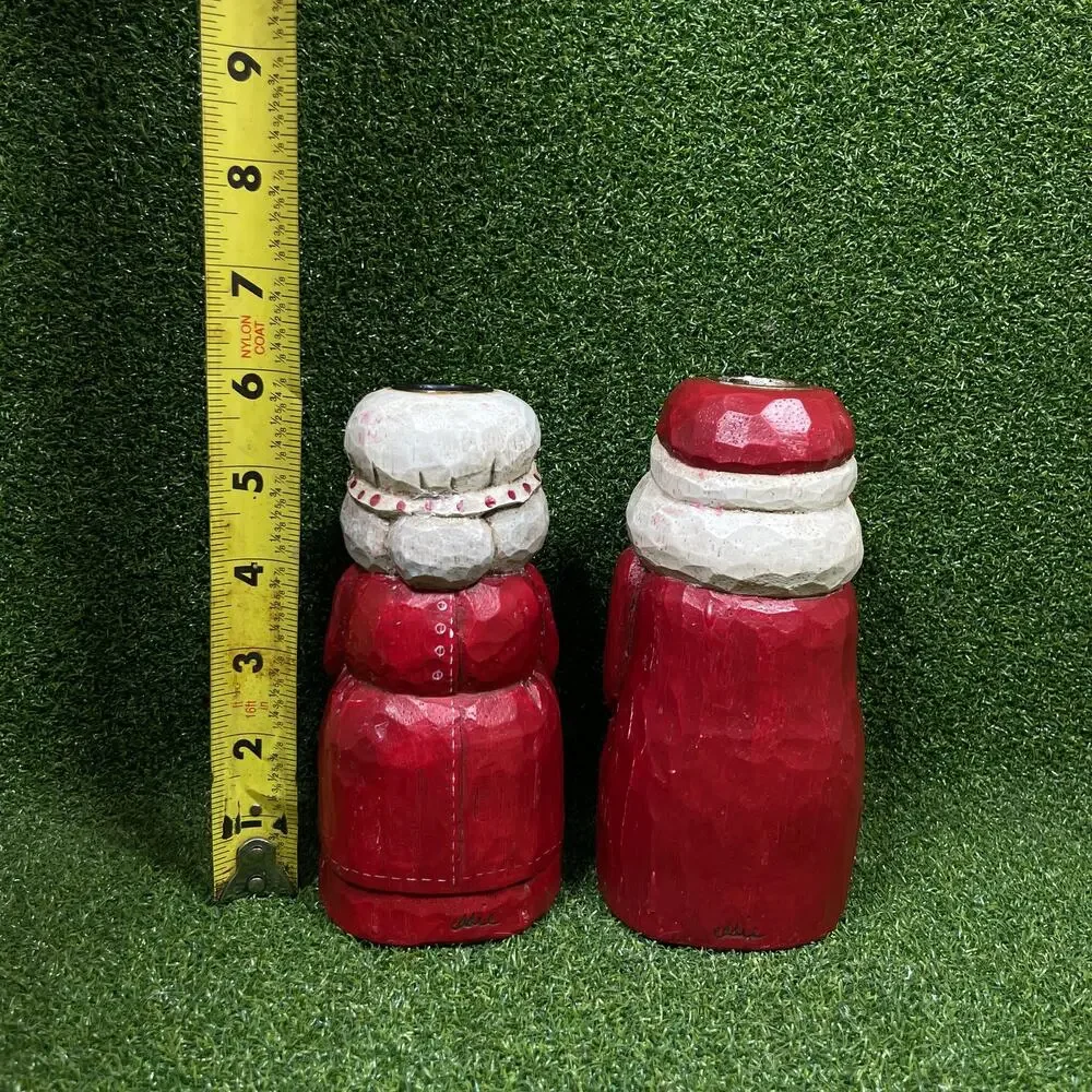 Eddie Walker Midwest of Cannon Falls Santa Mrs Claus Candle Holders Folk Art